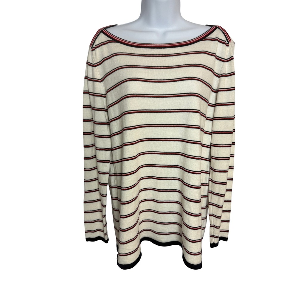 Tommy Hilfiger Striped Sweater‎ Womens L Red White Navy Boat Neck Cotton Preppy